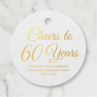 Elegant Classic Foil Cheers to 60 Years Gold Favour Tags