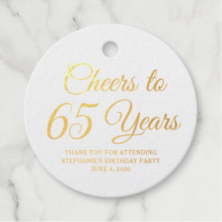 Elegant Classic Foil Cheers to 65 Years Gold Favour Tags