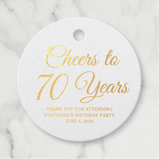 Elegant Classic Foil Cheers to 70 Years Gold Favour Tags