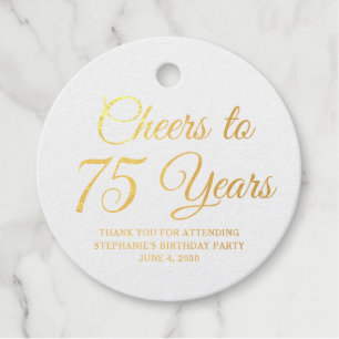 Elegant Classic Foil Cheers to 75 Years Gold Favour Tags