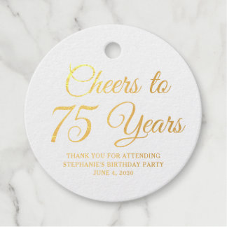 Elegant Classic Foil Cheers to 75 Years Gold Favour Tags