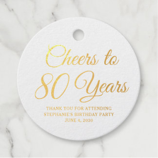 Elegant Classic Foil Cheers to 80 Years Gold Favour Tags