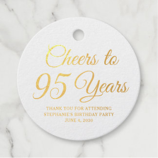 Elegant Classic Foil Cheers to 95 Years Gold Favour Tags