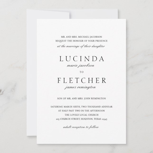 Elegant Classic Formal All In One QR Code Wedding Invitation (Front)