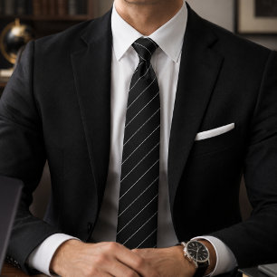 Elegant Classic Formal Black Diagonal Striped Tie
