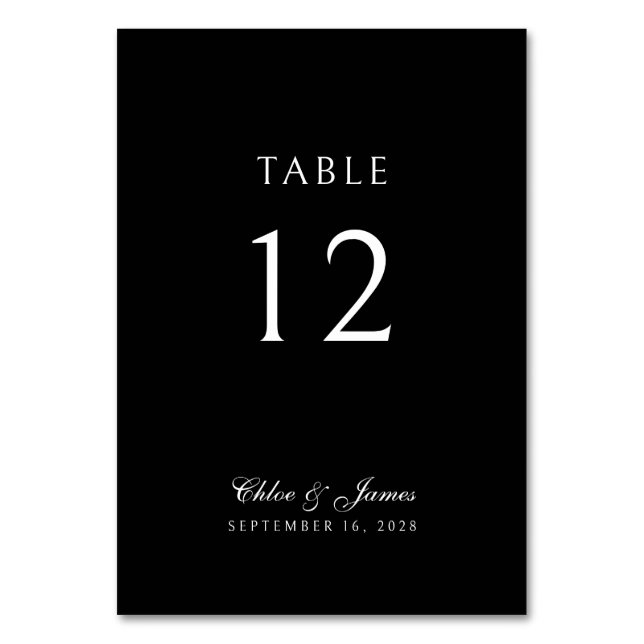 Elegant Classic Formal Black Names Wedding  Table Number (Front)