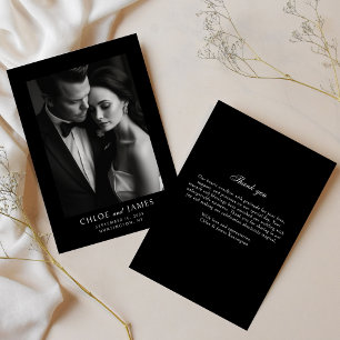 Elegant Classic Formal Black Photo Wedding Thank You Card