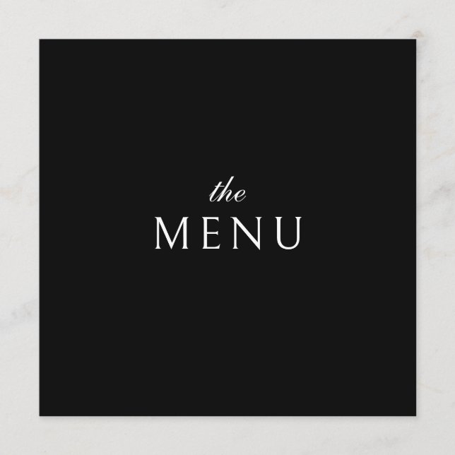 Elegant Classic Formal Black Wedding Dinner Menu (Front)