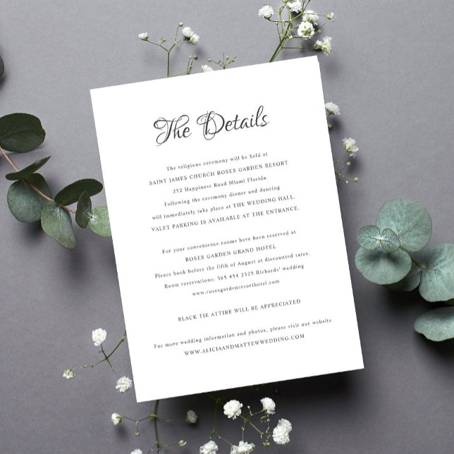 Elegant classic formal calligraphy wedding details enclosure card (Creator Uploaded)