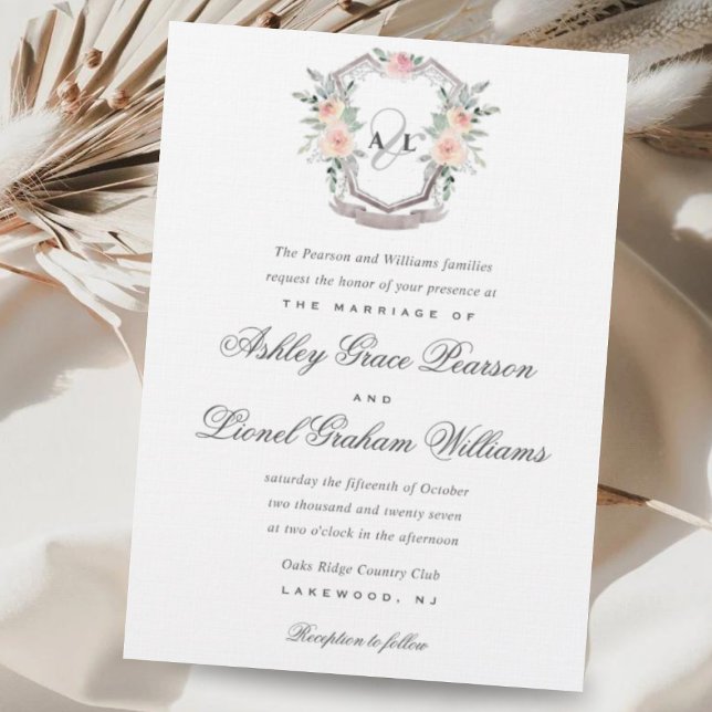 Elegant Classic Formal Monogram Floral Crest Invitation (Creator Uploaded)