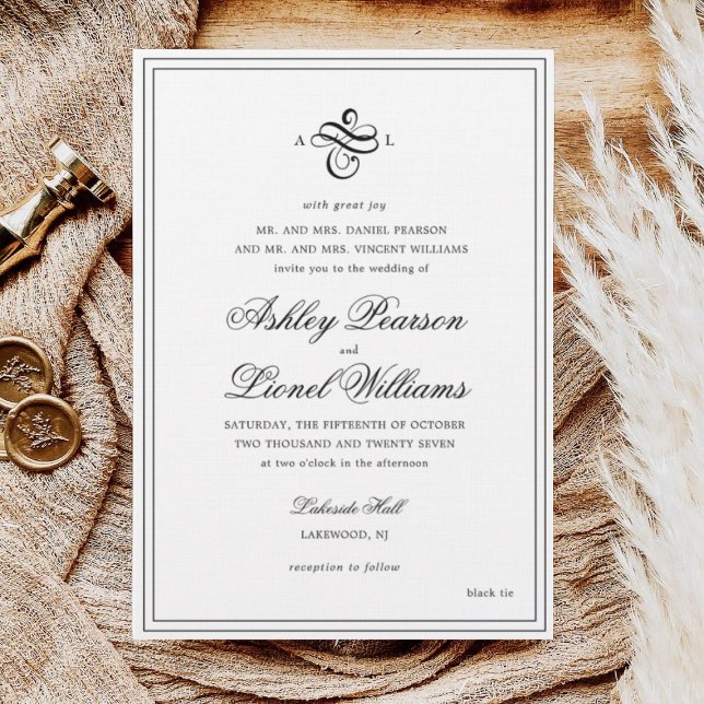 Elegant Classic Formal Script Monogram Wedding Invitation (Creator Uploaded)