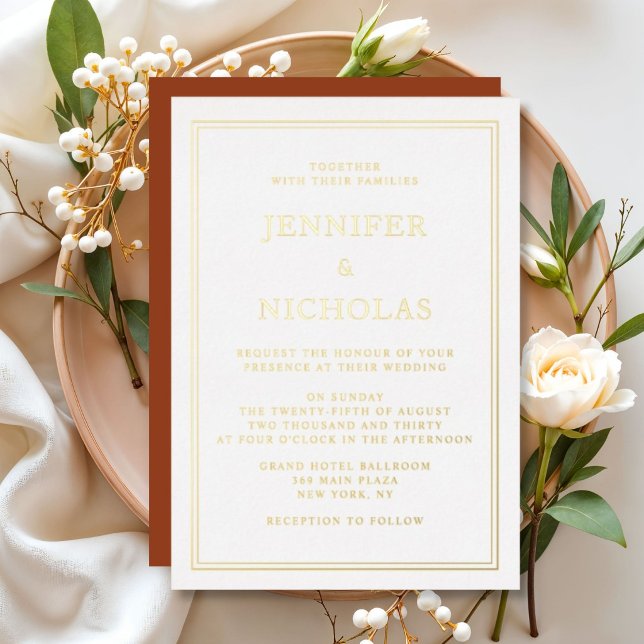 Elegant Classic Formal Terracotta Wedding Gold  (Elegant Classic Formal Terracotta Wedding Gold Foil Invitation)