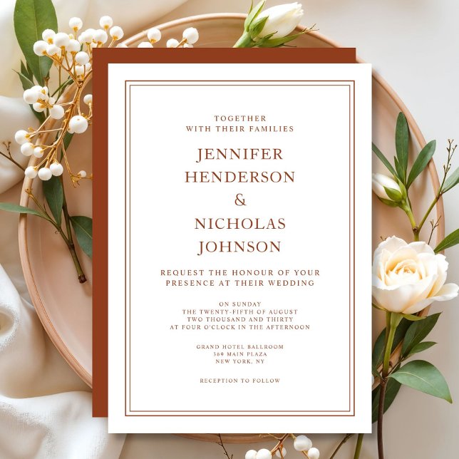 Elegant Classic Formal Terracotta Wedding Invitation (Elegant Classic Formal Terracotta Wedding Invitation)