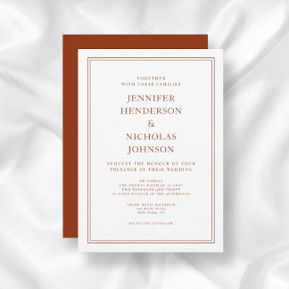 Elegant Classic Formal Terracotta Wedding Invitation