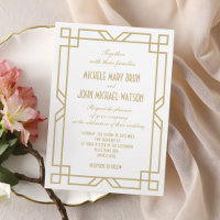 Elegant Classic Frame Art Deco Gold White Wedding