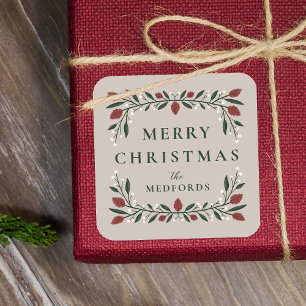 Elegant Classic Frame Personalised Christmas Square Sticker