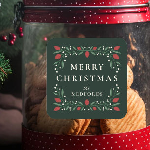 Elegant Classic Frame Personalised Christmas Square Sticker