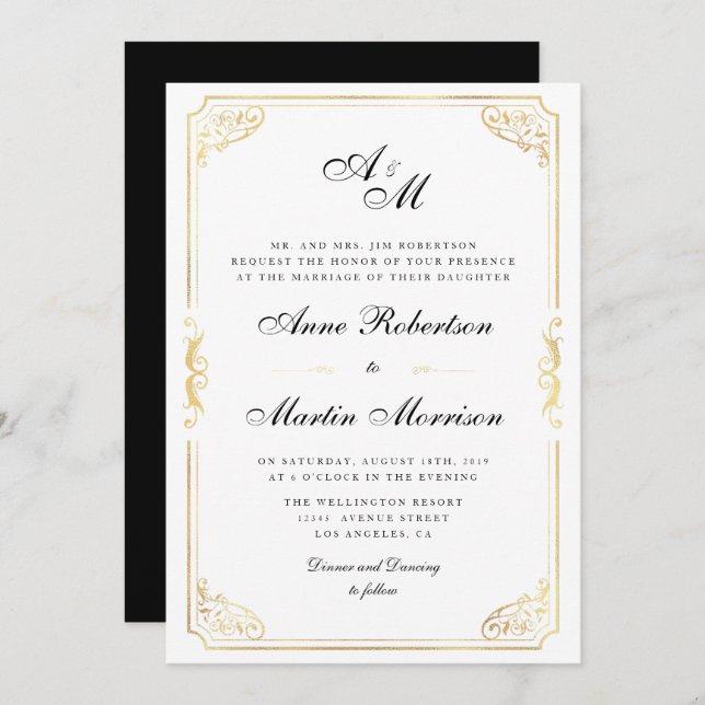 Elegant classic frame wedding invitation (Front/Back)