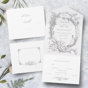 Elegant Classic French Rococo Floral All In One Invitation