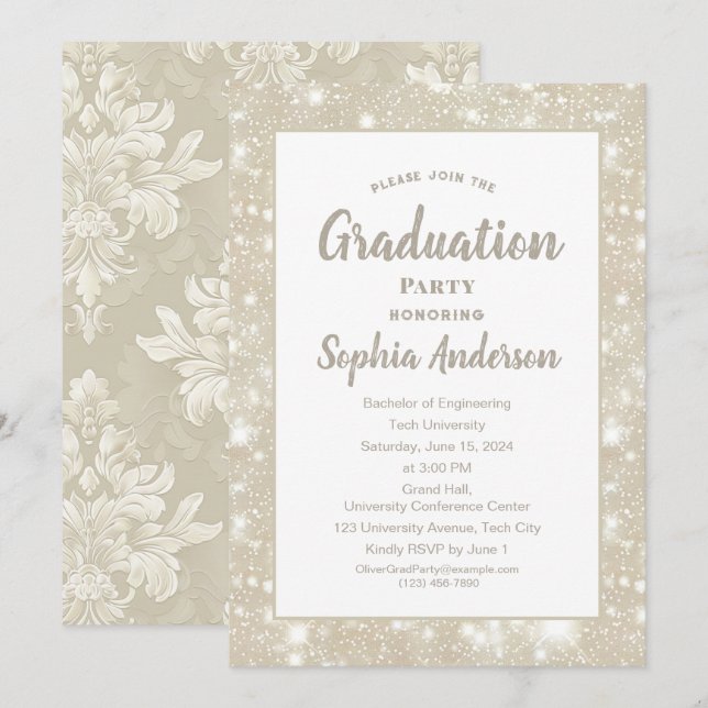 Elegant Classic Glitter Graduation Invitation (Front/Back)