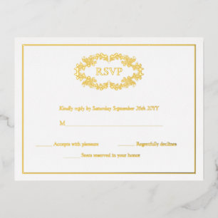 Elegant Classic Gold Crest Monogram RSVP Cards