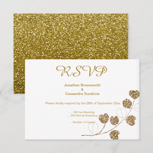 ELEGANT CLASSIC GOLD EUCALYPTUS GLITTER  RSVP   INVITATION (Front/Back)