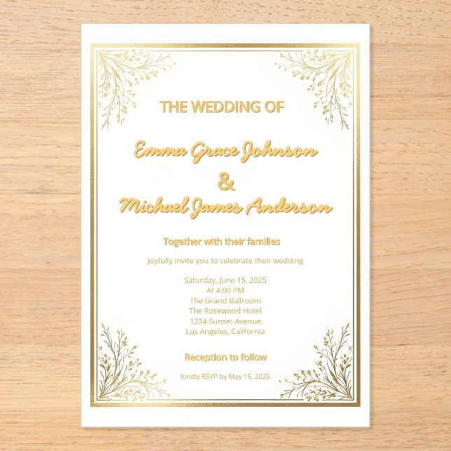 Elegant Classic Gold Foil Acrylic Invitations (Front)