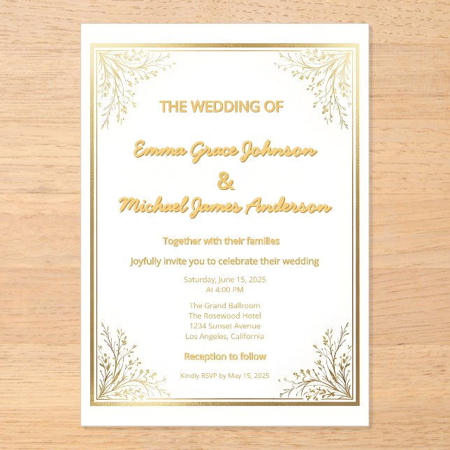 Elegant Classic Gold Foil Acrylic Invitations (Front)