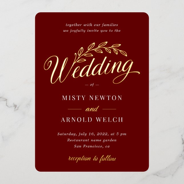 Elegant Classic  Gold Foil Red Burgundy Rustic (Front)