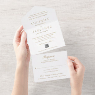 Elegant Classic Gold Formal QR Code Wedding All In One Invitation