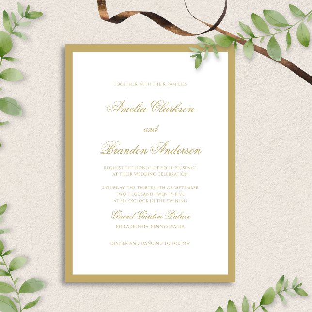 Elegant Classic Gold Formal Script Border Wedding Invitation (Creator Uploaded)