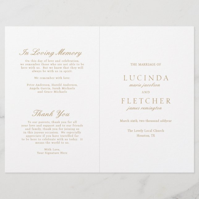 Elegant Classic Gold Formal Wedding Program (Front)