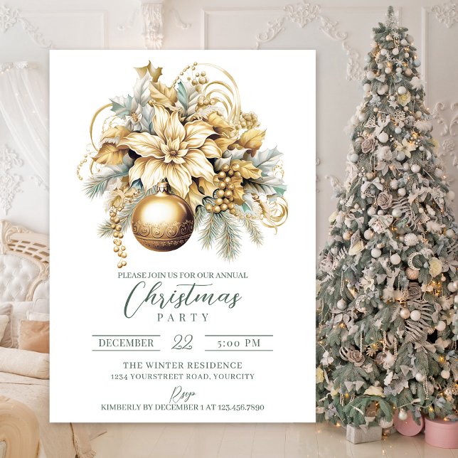 Elegant classic gold green luxury Christmas Invitation (Gold luxury elegant Christmas party invitation)