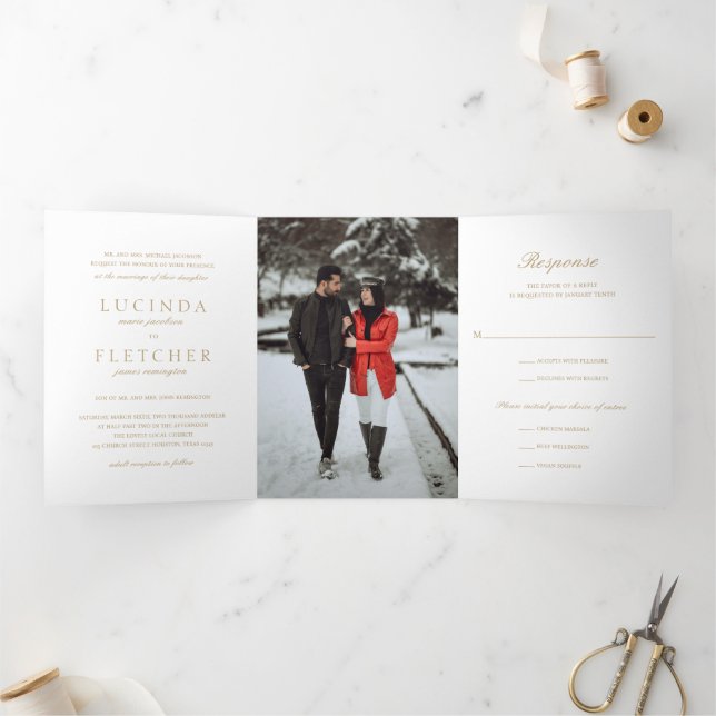 Elegant Classic Gold Photo Formal Wedding Tri-Fold Invitation (Inside)