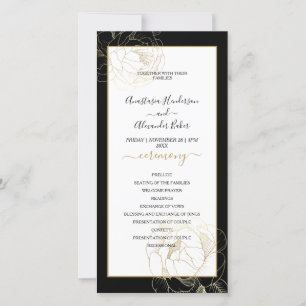 Elegant Classic Gold Rose Wedding Program card.
