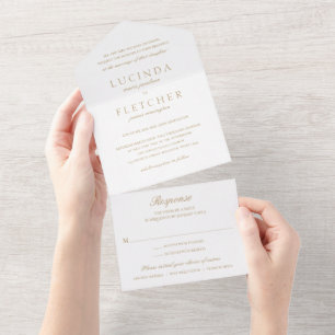 Elegant Classic Gold Traditional Formal Wedding All In One Invitation