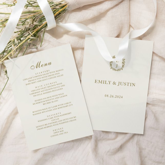 Elegant Classic Golden Crest Monogram Wedding Menu (Creator Uploaded)