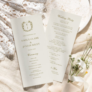 Elegant Classic Golden Crest Monogram Wedding Programme