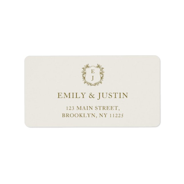 Elegant Classic Golden Monogram Wedding Address Label (Front)