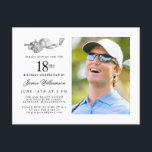 Elegant Classic Golf 18th Birthday Party Photo Invitation Postcard<br><div class="desc">Elegant black and white birthday invitation for a golfer. The top of the invitation is decorated with golf accessories - a golf club, golf ball, hat and gloves. The watercolor design creates a traditional and classic aesthetic. Perfect for a birthday bash at the club or a backyard BBQ. All of...</div>