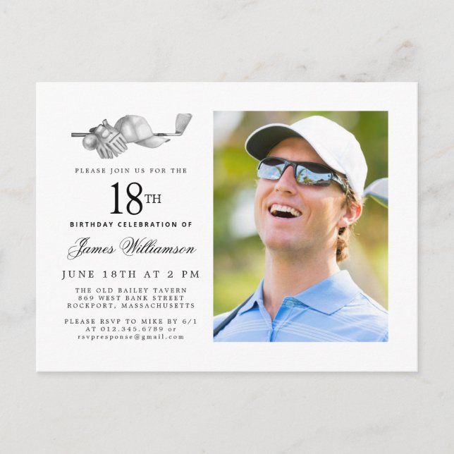 Elegant Classic Golf 18th Birthday Party Photo Invitation Postcard (Front)