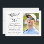 Elegant Classic Golf 21st Birthday Party Photo Invitation<br><div class="desc">Elegant black and white birthday invitation for a golfer. The top of the invitation is decorated with golf accessories - a golf club, golf ball, hat and gloves. The watercolor design creates a traditional and classic aesthetic. Perfect for a birthday bash at the club or a backyard BBQ. All of...</div>