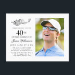 Elegant Classic Golf 40th Birthday Party Photo Invitation Postcard<br><div class="desc">Elegant black and white birthday invitation for a golfer. The top of the invitation is decorated with golf accessories - a golf club, golf ball, hat and gloves. The watercolor design creates a traditional and classic aesthetic. Perfect for a birthday bash at the club or a backyard BBQ. All of...</div>