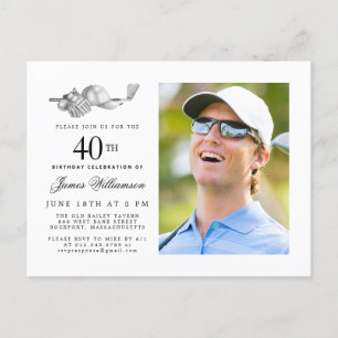 Elegant Classic Golf 40th Birthday Party Photo Invitation Postcard