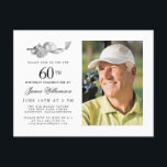 Elegant Classic Golf 60th Birthday Party Photo Invitation Postcard<br><div class="desc">Elegant black and white birthday invitation for a golfer. The top of the invitation is decorated with golf accessories - a golf club, golf ball, hat and gloves. The watercolor design creates a traditional and classic aesthetic. Perfect for a birthday bash at the club or a backyard BBQ. All of...</div>