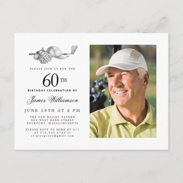Elegant Classic Golf 60th Birthday Party Photo Invitation Postcard (Front)