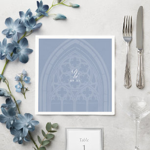 Elegant Classic Gothic Ornate Blue Wedding Details Napkin