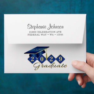 Elegant Classic Graduation Blue & Gold Envelope