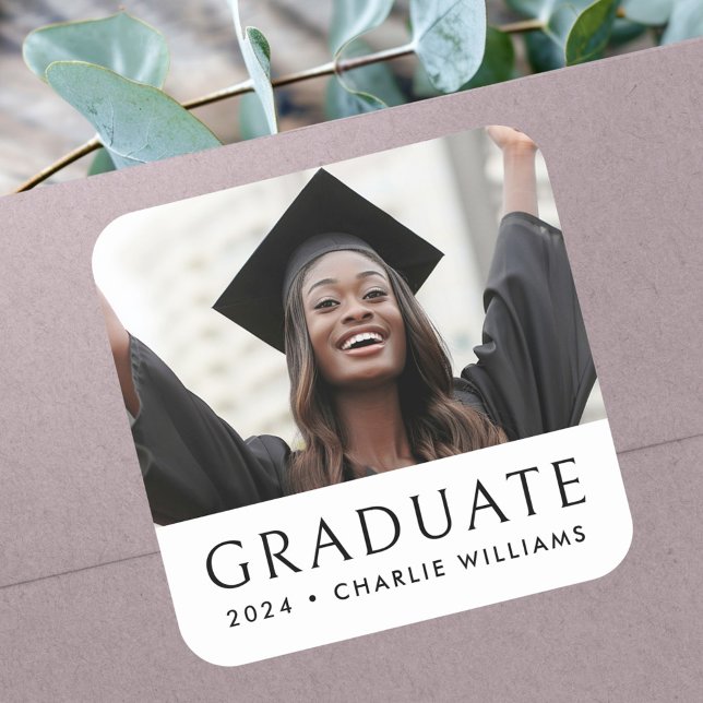 Elegant classic graduation photo graduate square sticker (Elegant classic graduation photo graduate square sticker)