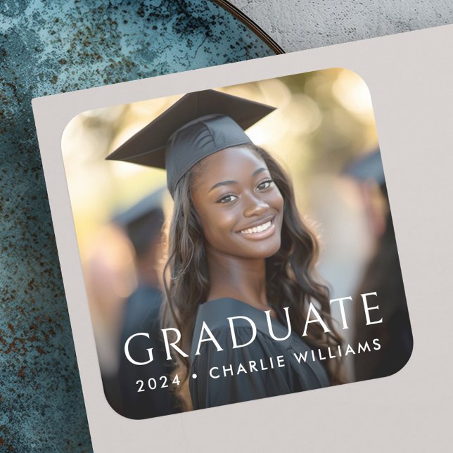 Elegant classic graduation photo graduate square sticker (Elegant classic graduation photo graduate square sticker)